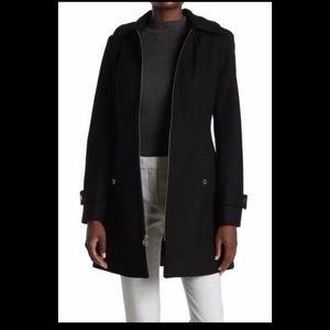 Micheal Kors Zip Front Wool Blend Hooded Coat